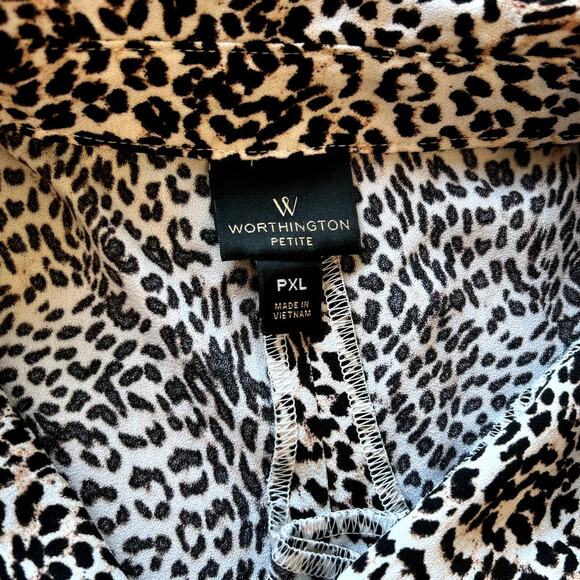 WORTHINGTON Animal Print Blouse Size PXL Classic Business Casual Comfort Preppy - Picture 10 of 11